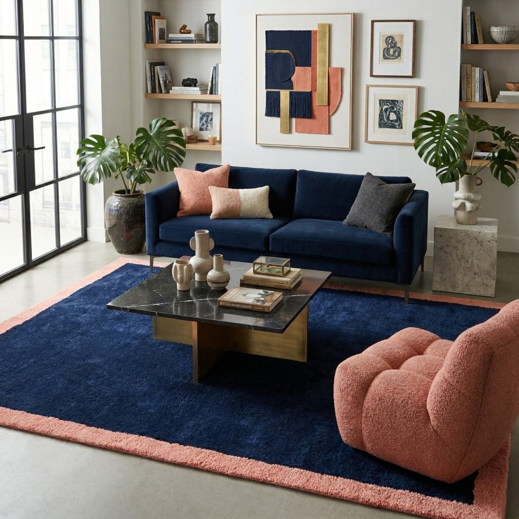 Maraba Navy Blue Rose - Shag Moroccan rug - Benisouk