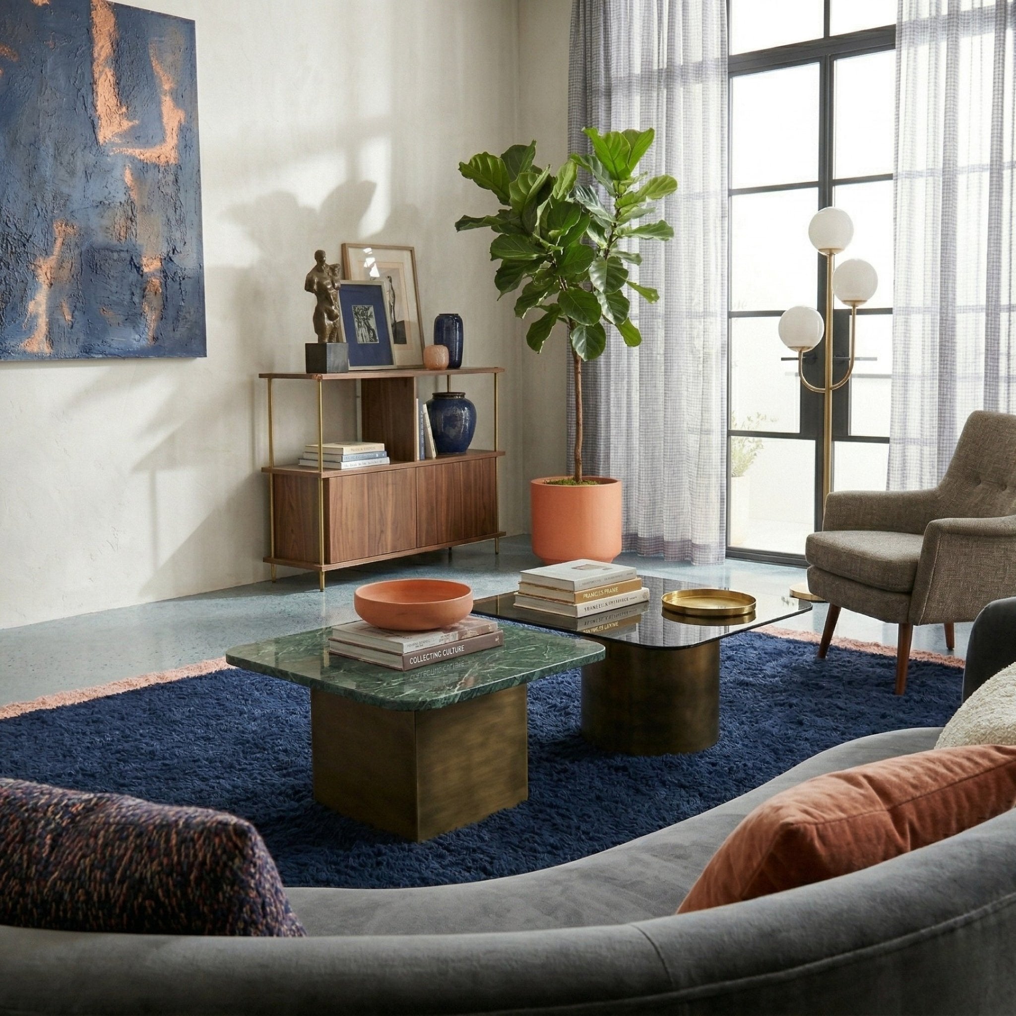 Maraba Navy Blue Rose - Shag Moroccan rug - Benisouk