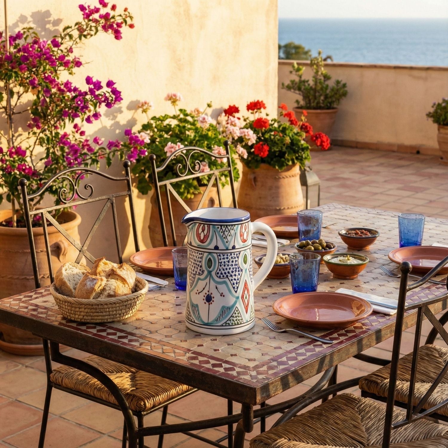 Marrakech Bloom Carafe - Moroccan Table Art - Benisouk