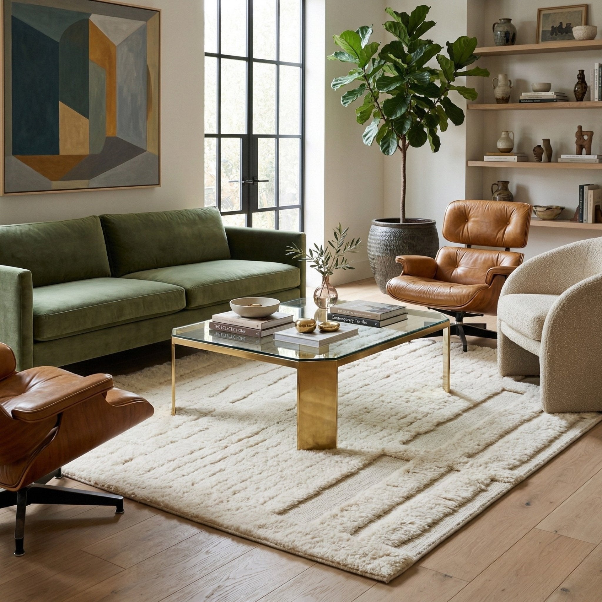 Neutral Structure - Luxury Shag Moroccan Rug - Benisouk