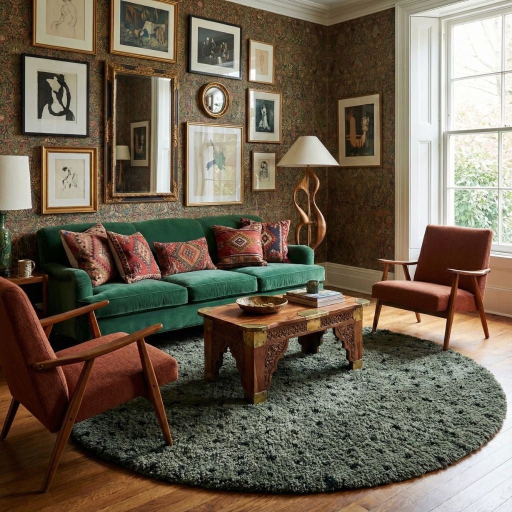 Noujoum Soldier Green Round - Shag Moroccan rug - Benisouk