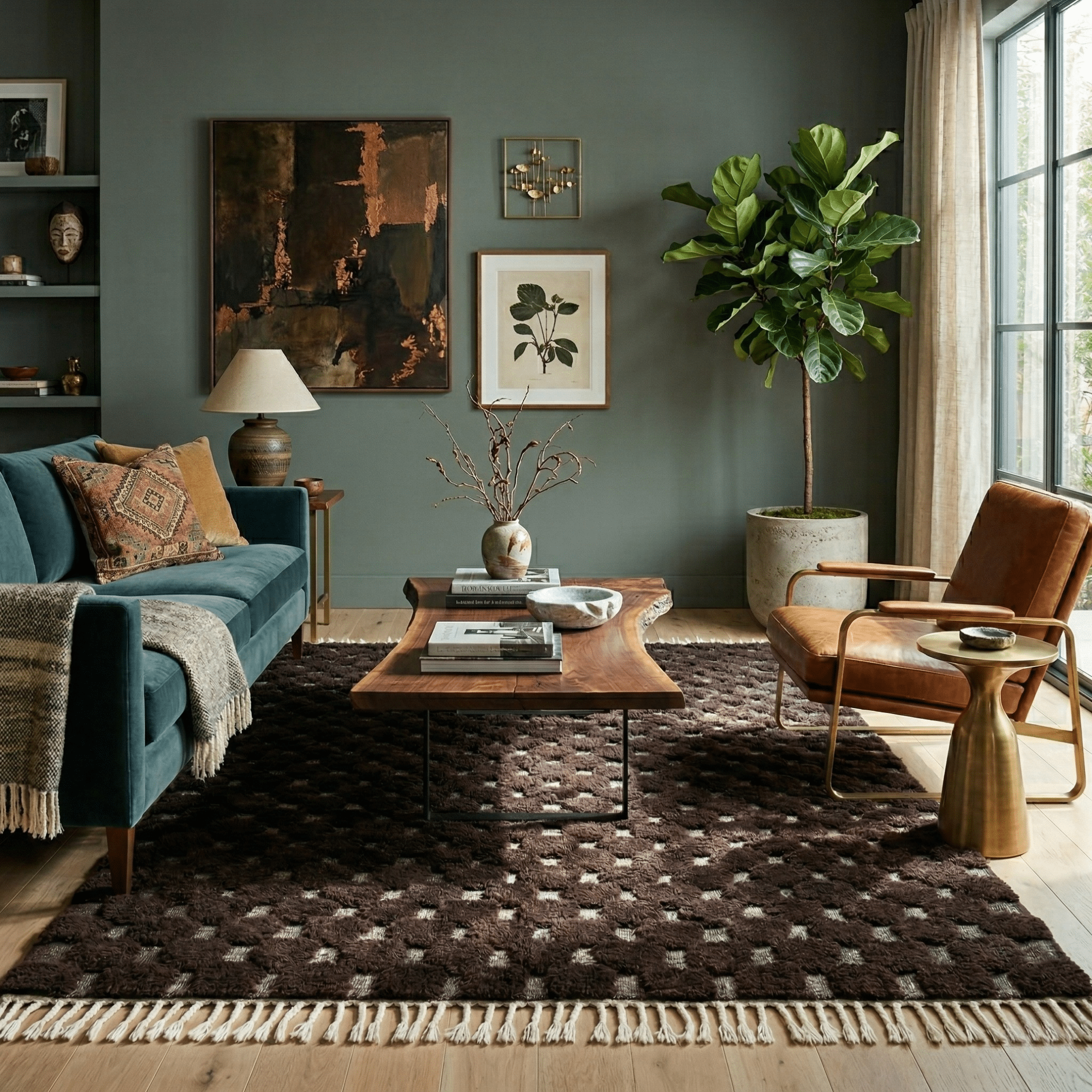 Nowara Chocolate Brown - Shag Moroccan rug - Benisouk