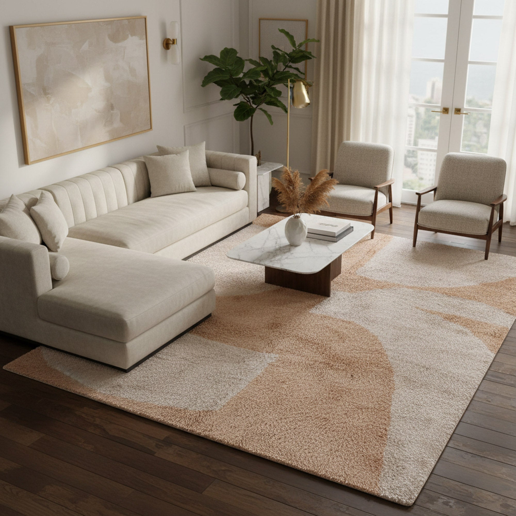 Peach Fossil - Luxury Shag Moroccan Rug - Benisouk