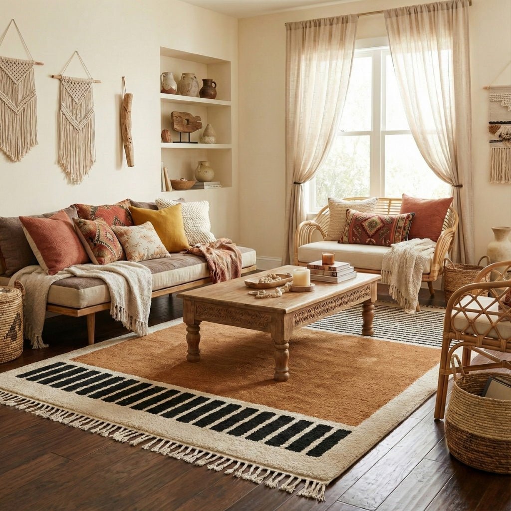 Rabab Hazel Brown - Shag Moroccan rug - Benisouk