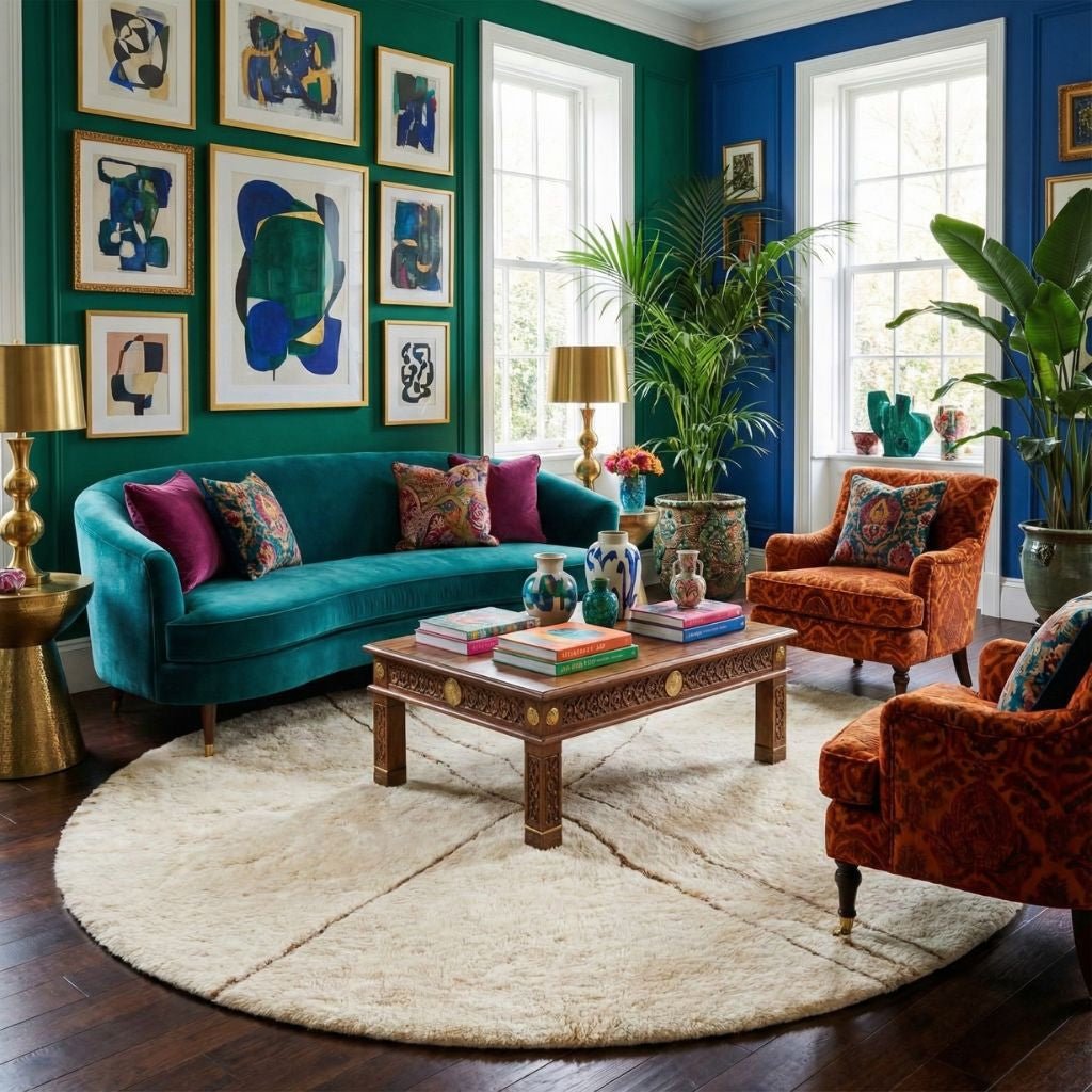 Rivers Intersection Round - Luxury Shag Moroccan Rug - Benisouk