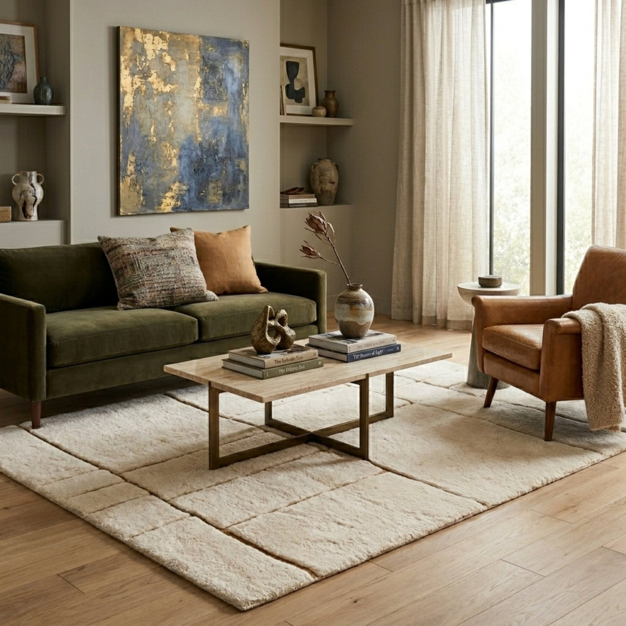 Sandstone Gride - Luxury Shag Moroccan Rug - Benisouk