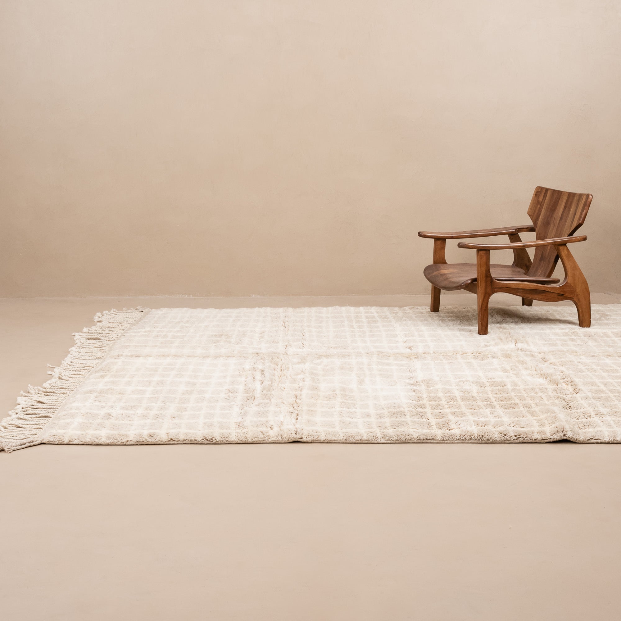 Sandy Gridlines - Luxury Shag Moroccan Rug - Benisouk