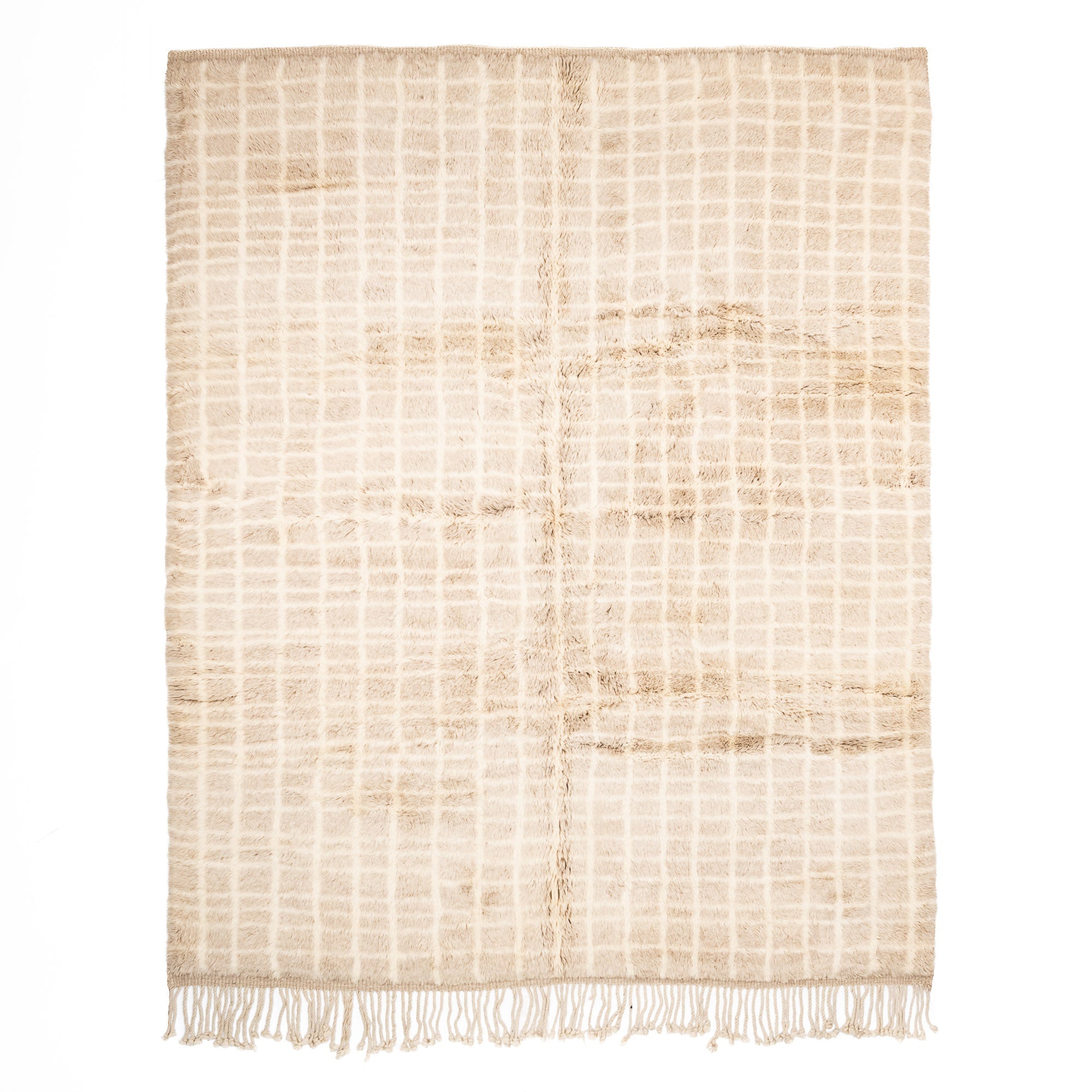 Sandy Gridlines - Luxury Shag Moroccan Rug - Benisouk