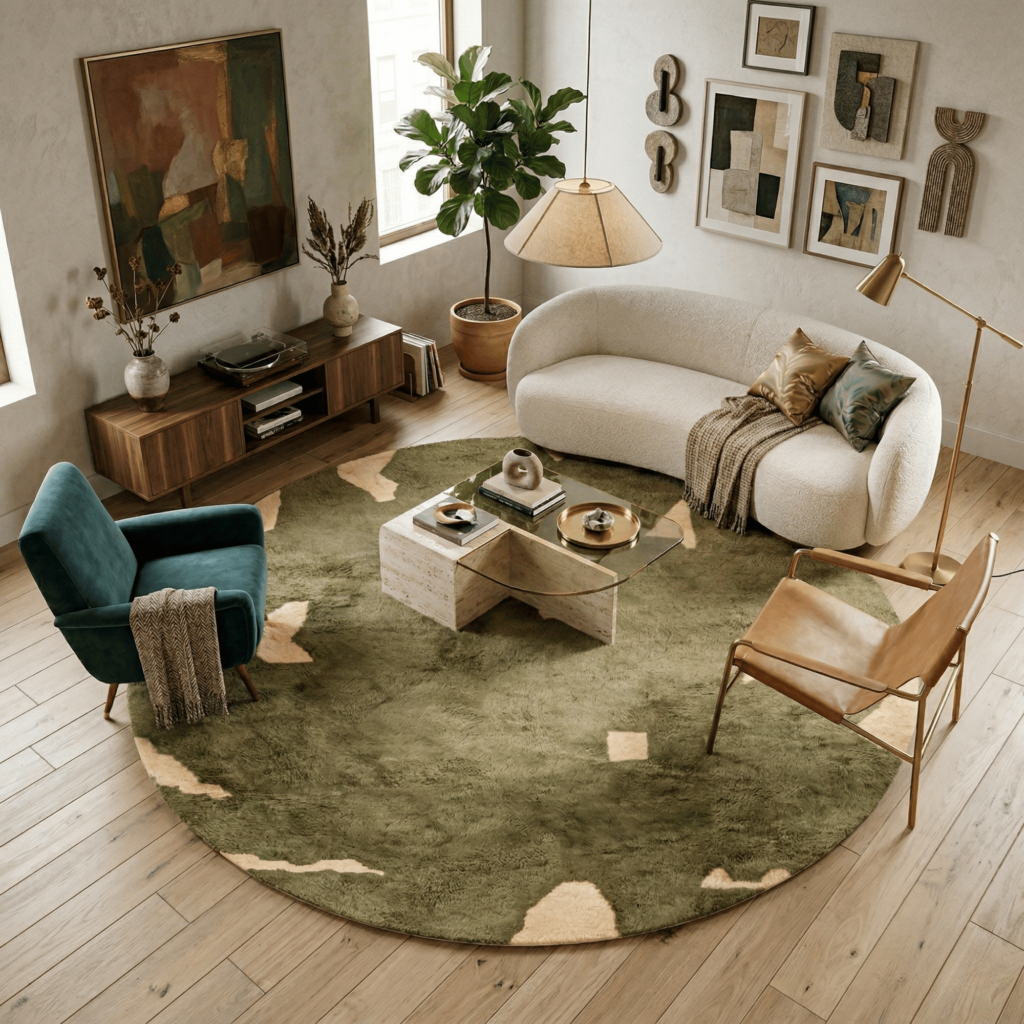 Soldier Round - Luxury Shag Moroccan Rug - Benisouk