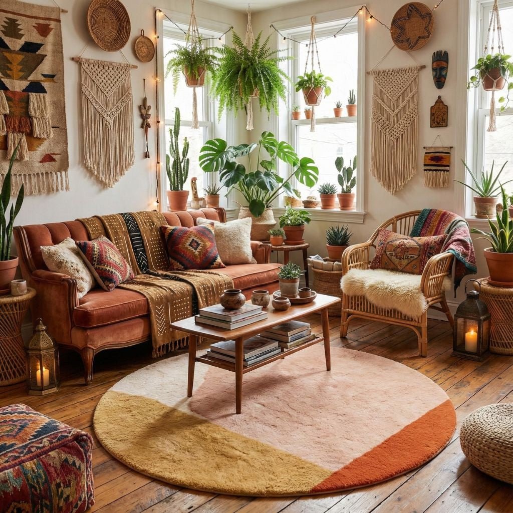 Tangerine Dream Round - Luxury Shag Moroccan Rug - Benisouk