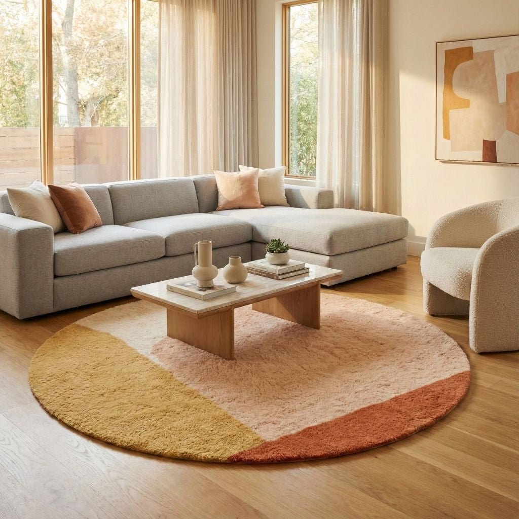 Tangerine Dream Round - Luxury Shag Moroccan Rug - Benisouk