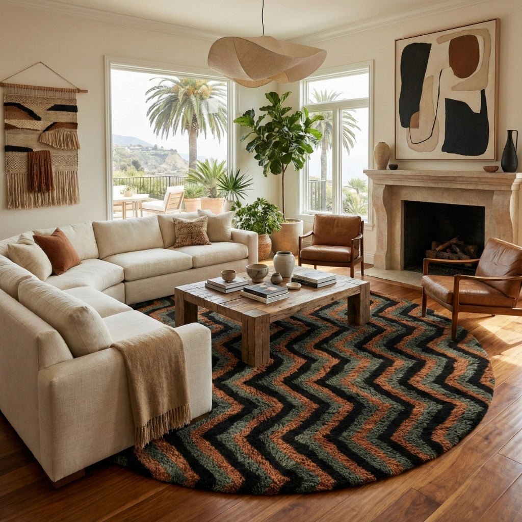 Winding track Round - Luxury Shag Moroccan Rug - Benisouk