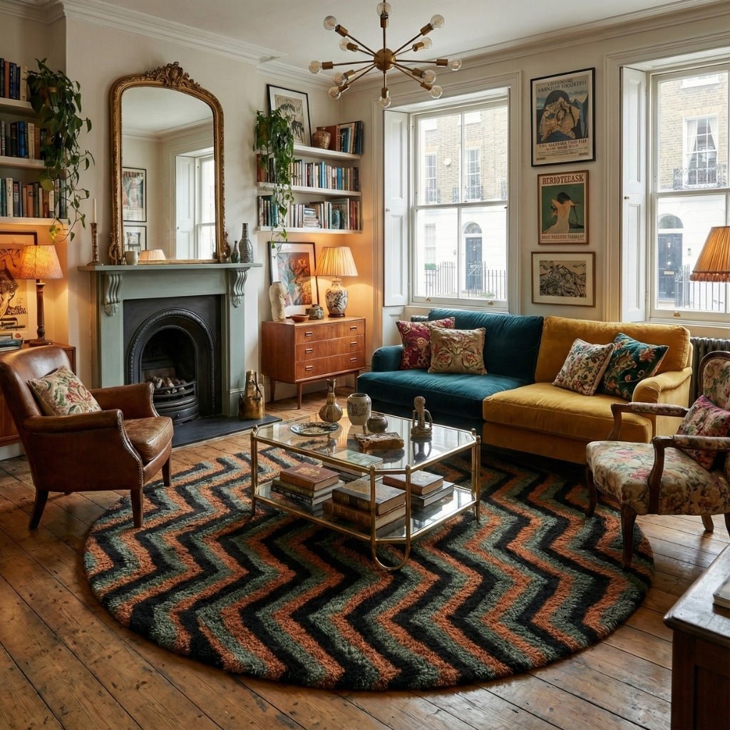 Winding track Round - Luxury Shag Moroccan Rug - Benisouk