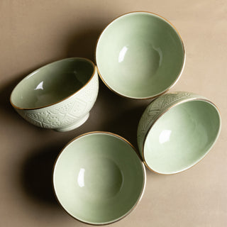 Zagora Green Bowl - Moroccan Dinnerware Adorned with 12 Carat Gold Accents - Benisouk