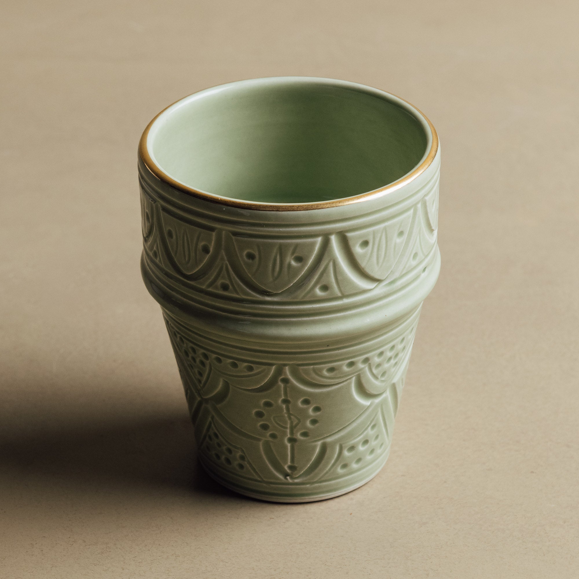 Zagora Green Cup - Moroccan Dinnerware Adorned with 12 Carat Gold Accents - Benisouk