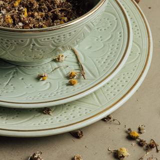 Zagora Green - Moroccan Dinnerware Set Adorned with 12 Carat Gold Accents - Benisouk