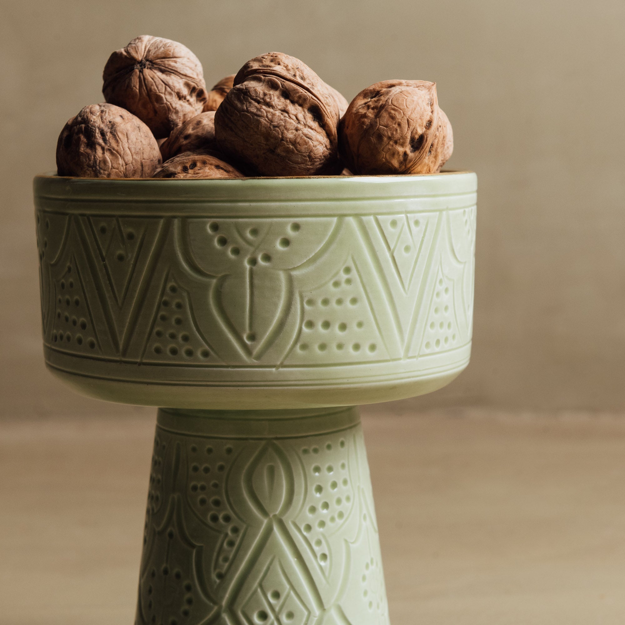 Zagora Green Pedestal Bowl - Handcrafted with 12 Carat Gold Accents - Benisouk