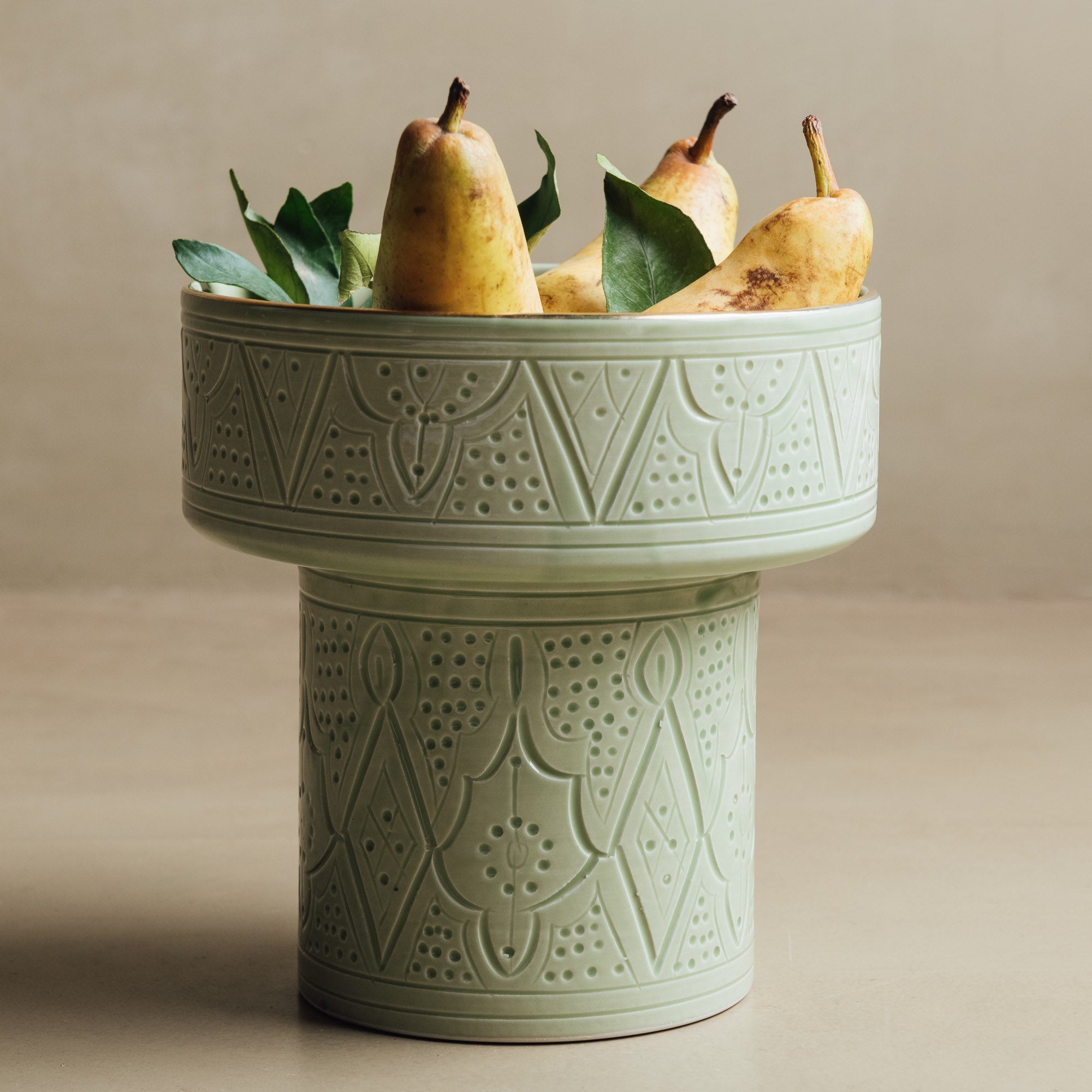 Zagora Green Pedestal Bowl - Handcrafted with 12 Carat Gold Accents - Benisouk
