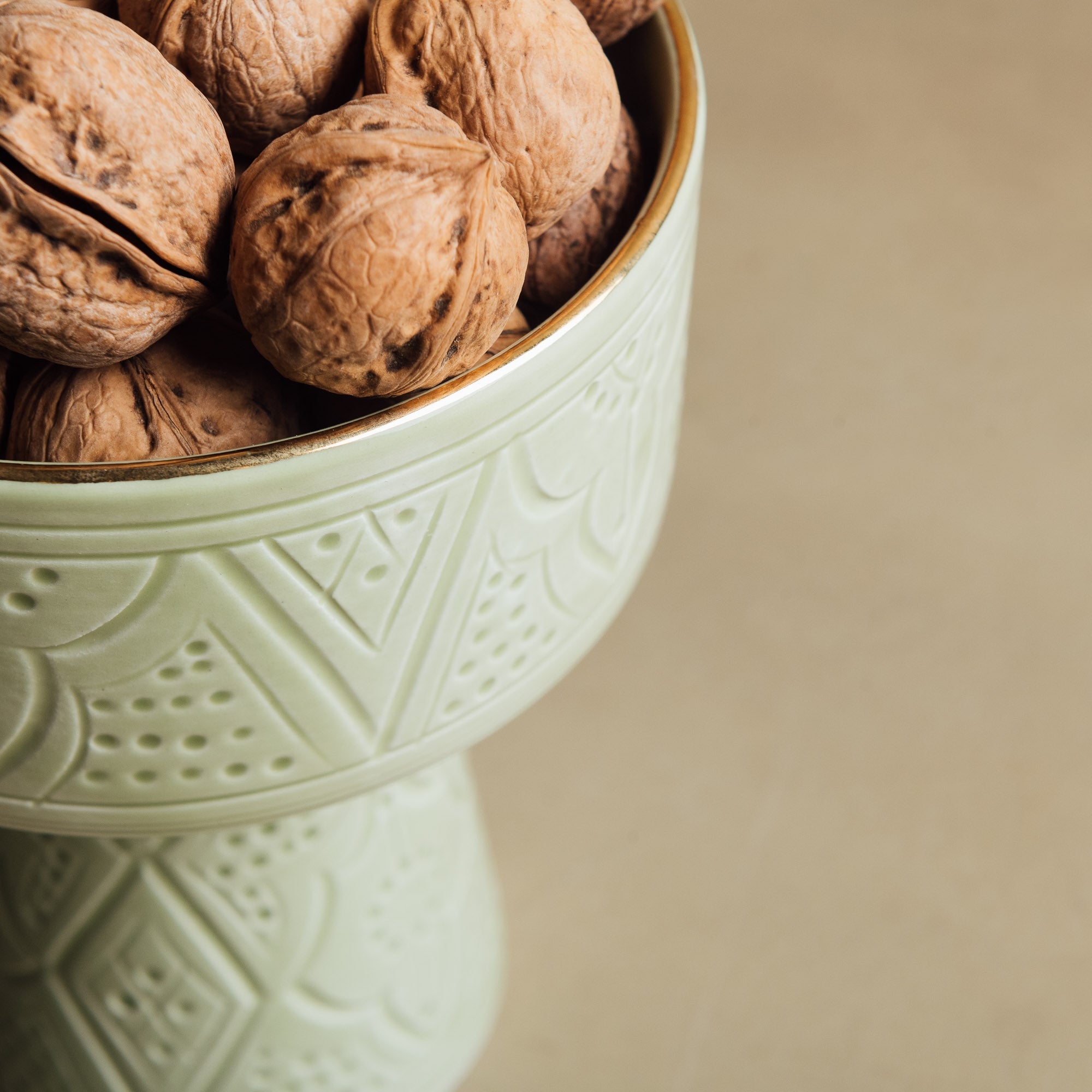 Zagora Green Pedestal Bowl - Handcrafted with 12 Carat Gold Accents - Benisouk