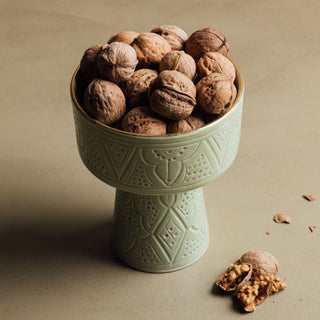 Zagora Green Pedestal Bowl - Handcrafted with 12 Carat Gold Accents - Benisouk