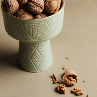 Zagora Green Pedestal Bowl - Handcrafted with 12 Carat Gold Accents - Benisouk