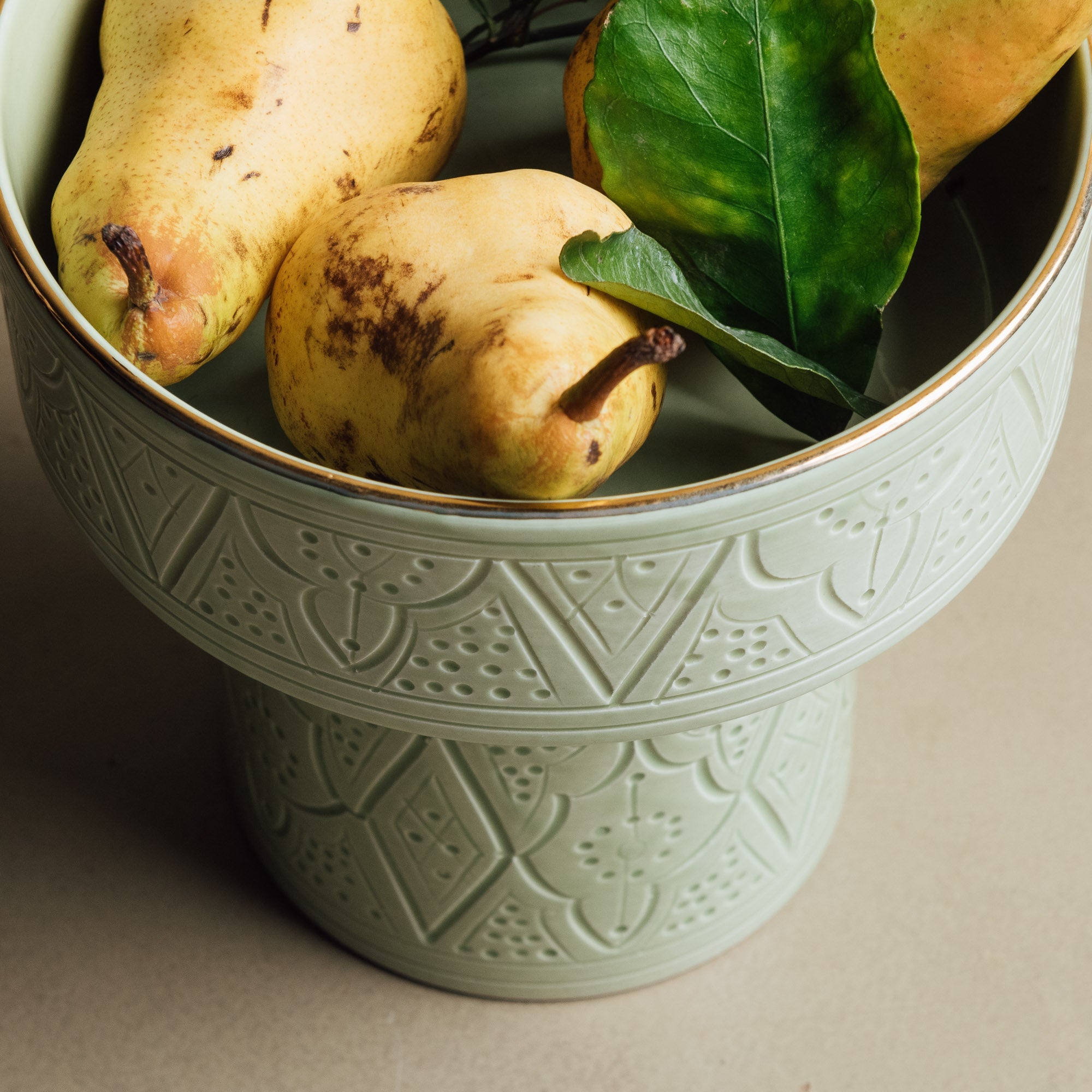 Zagora Green Pedestal Bowl - Handcrafted with 12 Carat Gold Accents - Benisouk