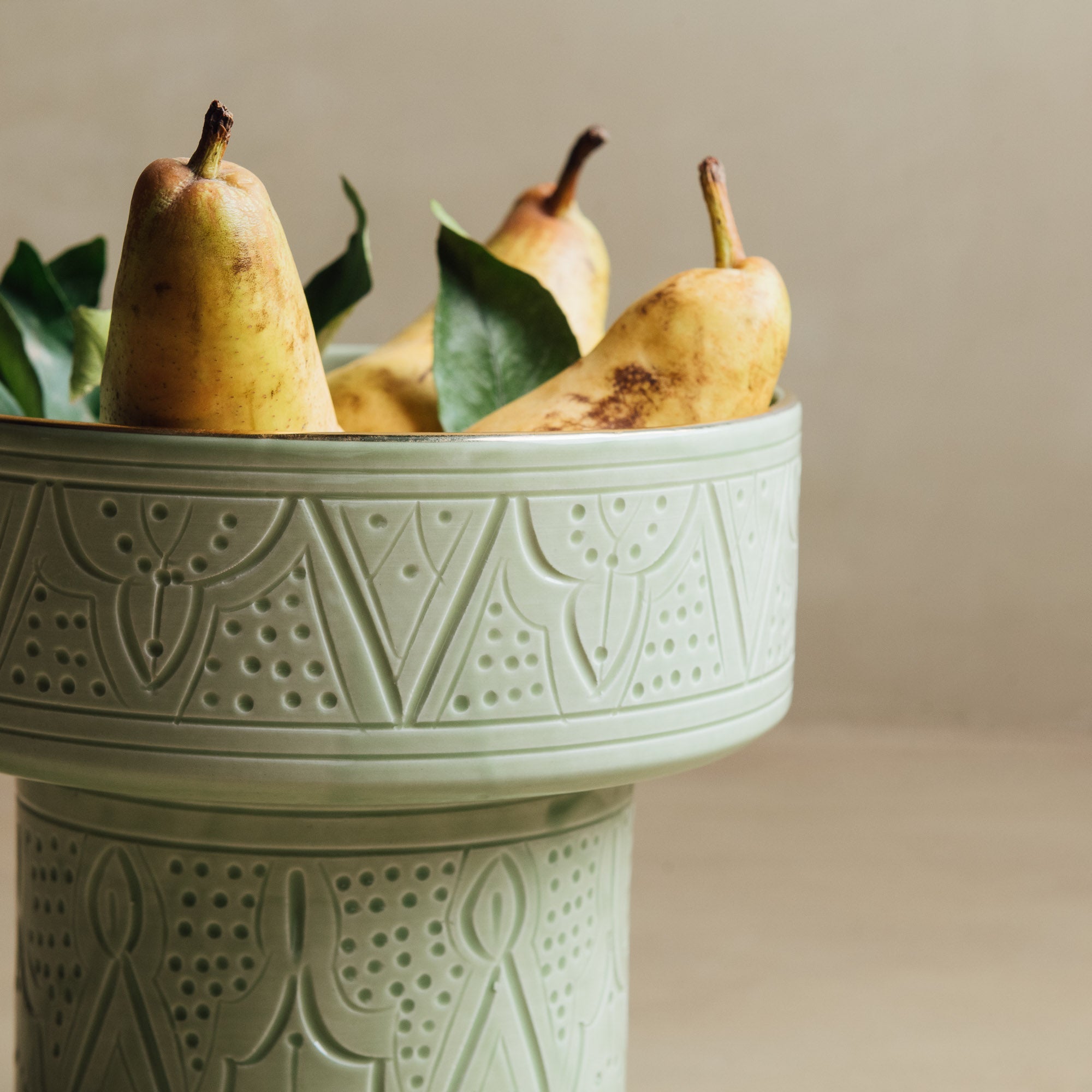 Zagora Green Pedestal Bowl - Handcrafted with 12 Carat Gold Accents - Benisouk