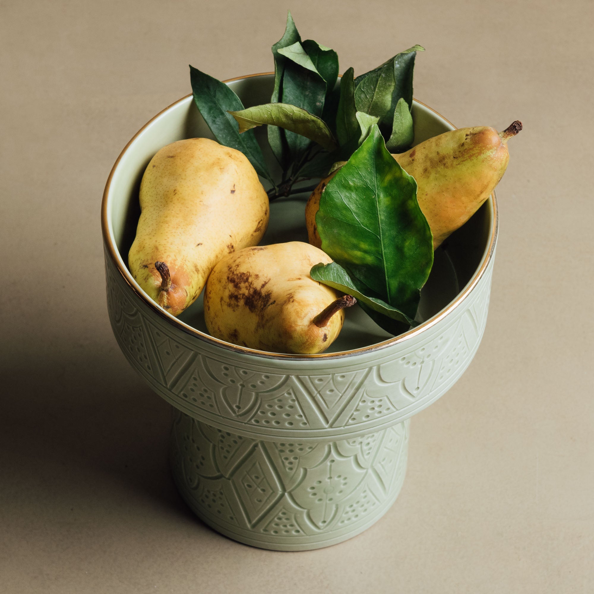 Zagora Green Pedestal Bowl - Handcrafted with 12 Carat Gold Accents - Benisouk