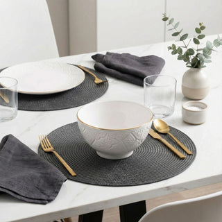 Zagora White Bowl - Moroccan Dinnerware Adorned with 12 Carat Gold Accents - Benisouk