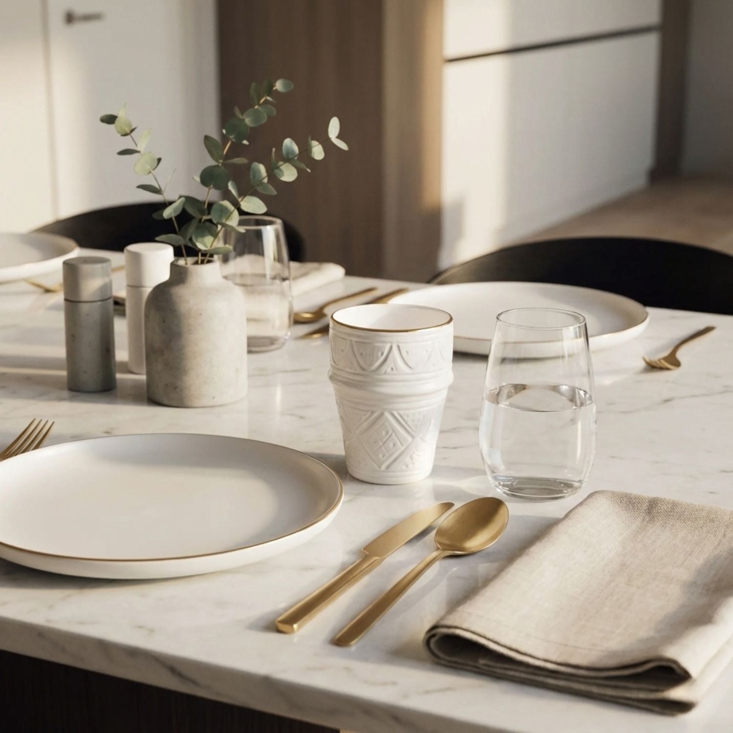 Zagora White Cup - Moroccan Dinnerware Adorned with 12 Carat Gold Accents - Benisouk