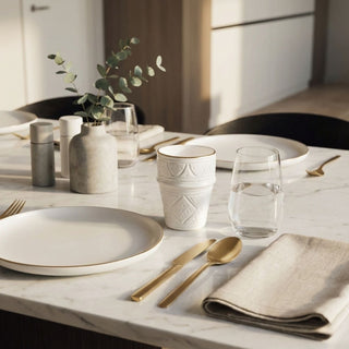 Zagora White Cup - Moroccan Dinnerware Adorned with 12 Carat Gold Accents - Benisouk