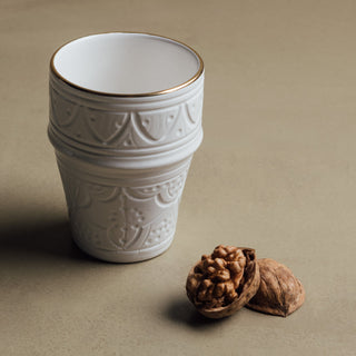 Zagora White - Moroccan Dinnerware Set Adorned with 12 Carat Gold Accents - Benisouk