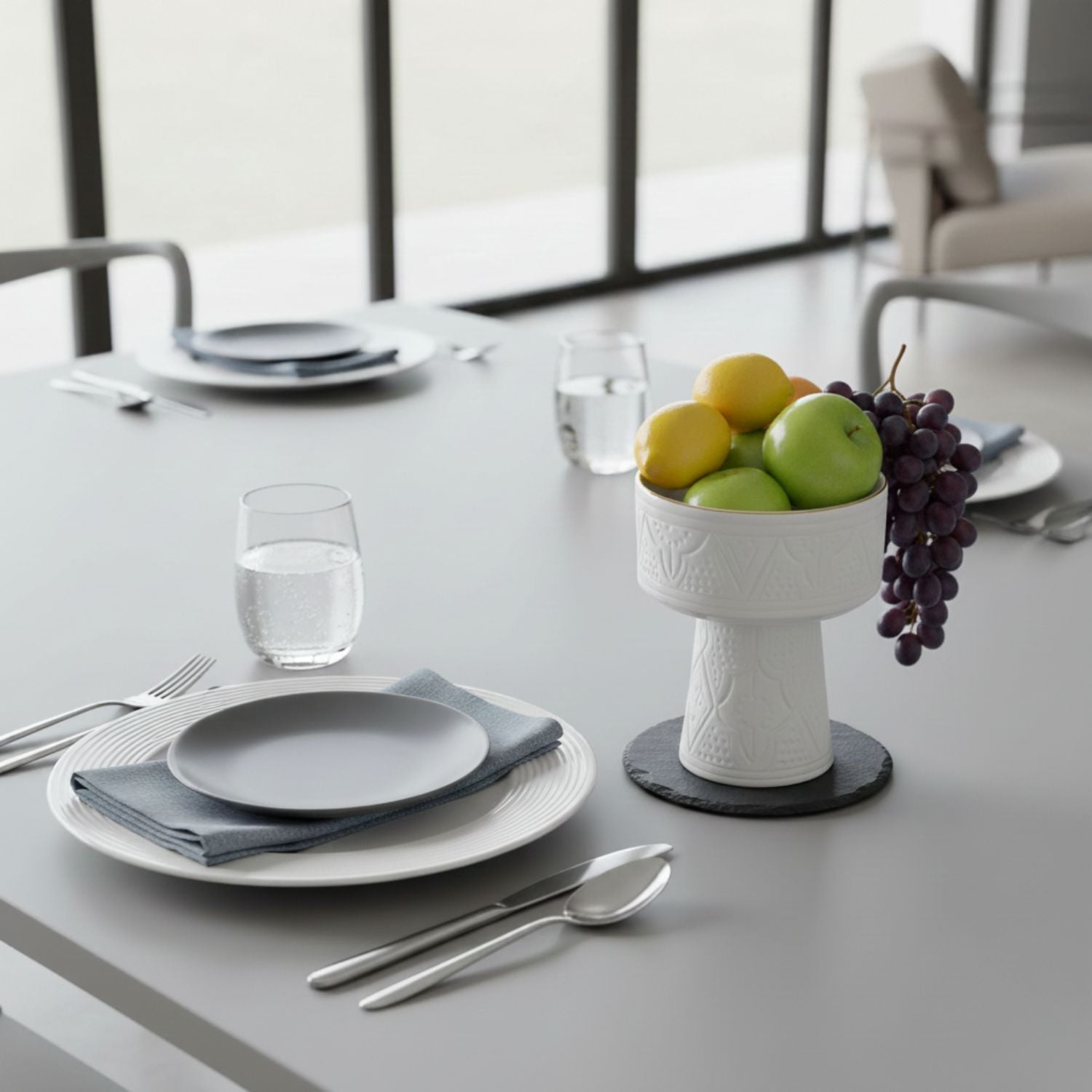 Zagora white Pedestal Bowl - Handcrafted with 12 Carat Gold Accents - Benisouk