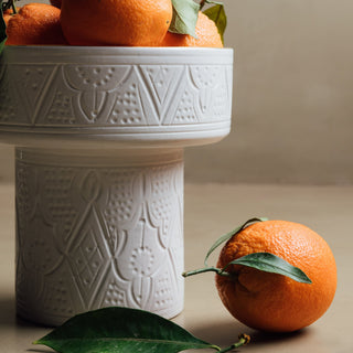 Zagora white Pedestal Bowl - Handcrafted with 12 Carat Gold Accents - Benisouk