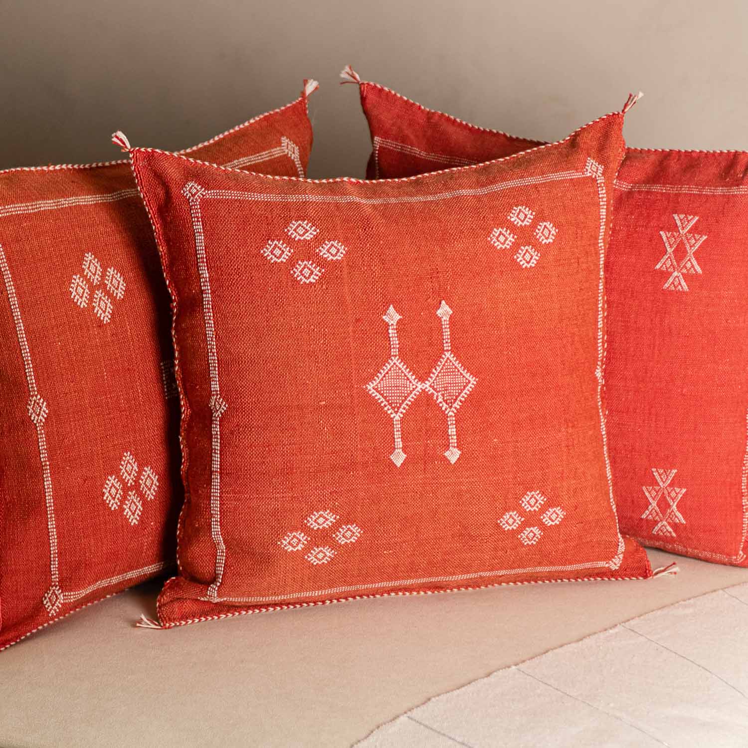 Red Cactus silk pillow cover