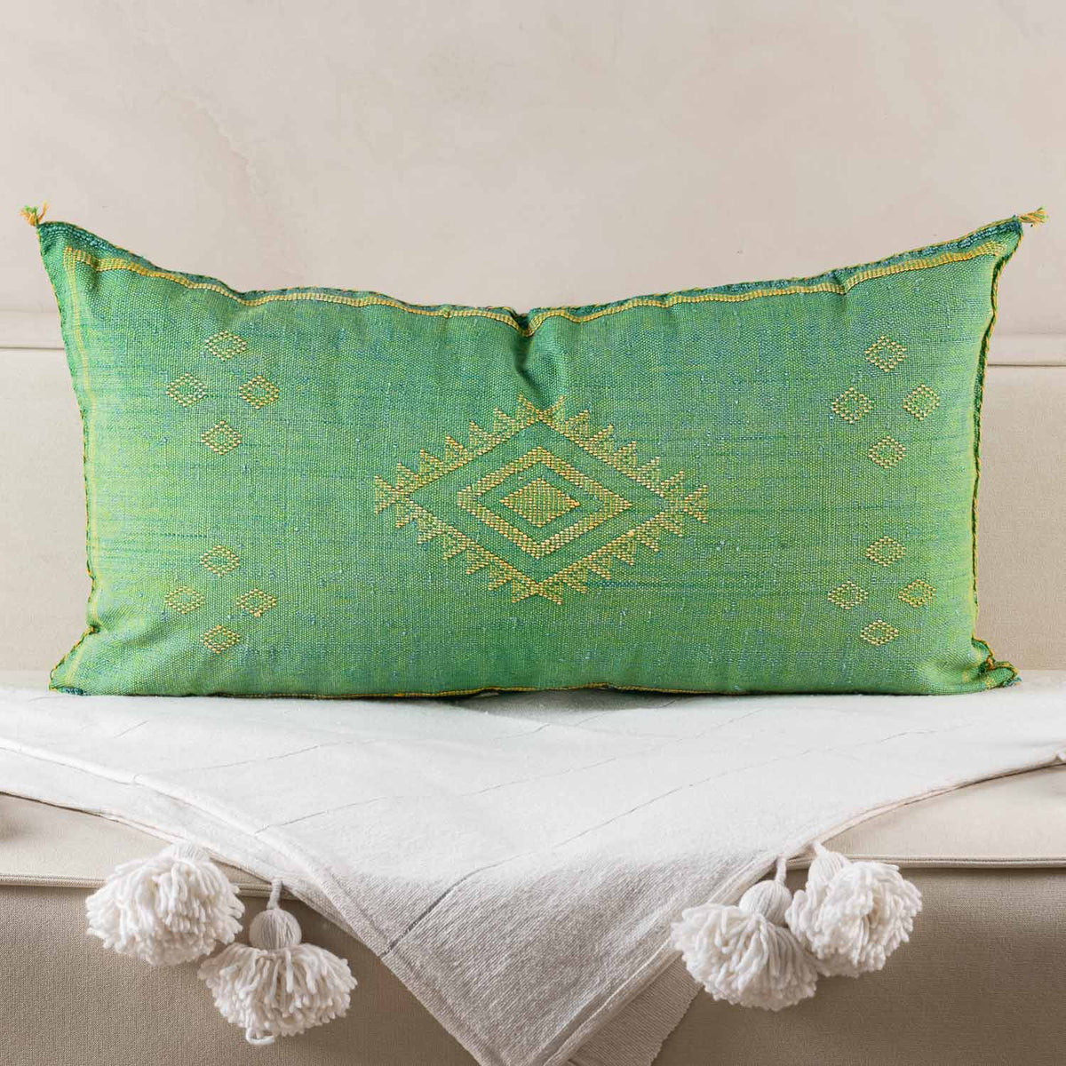 Green Cactus silk pillow cover