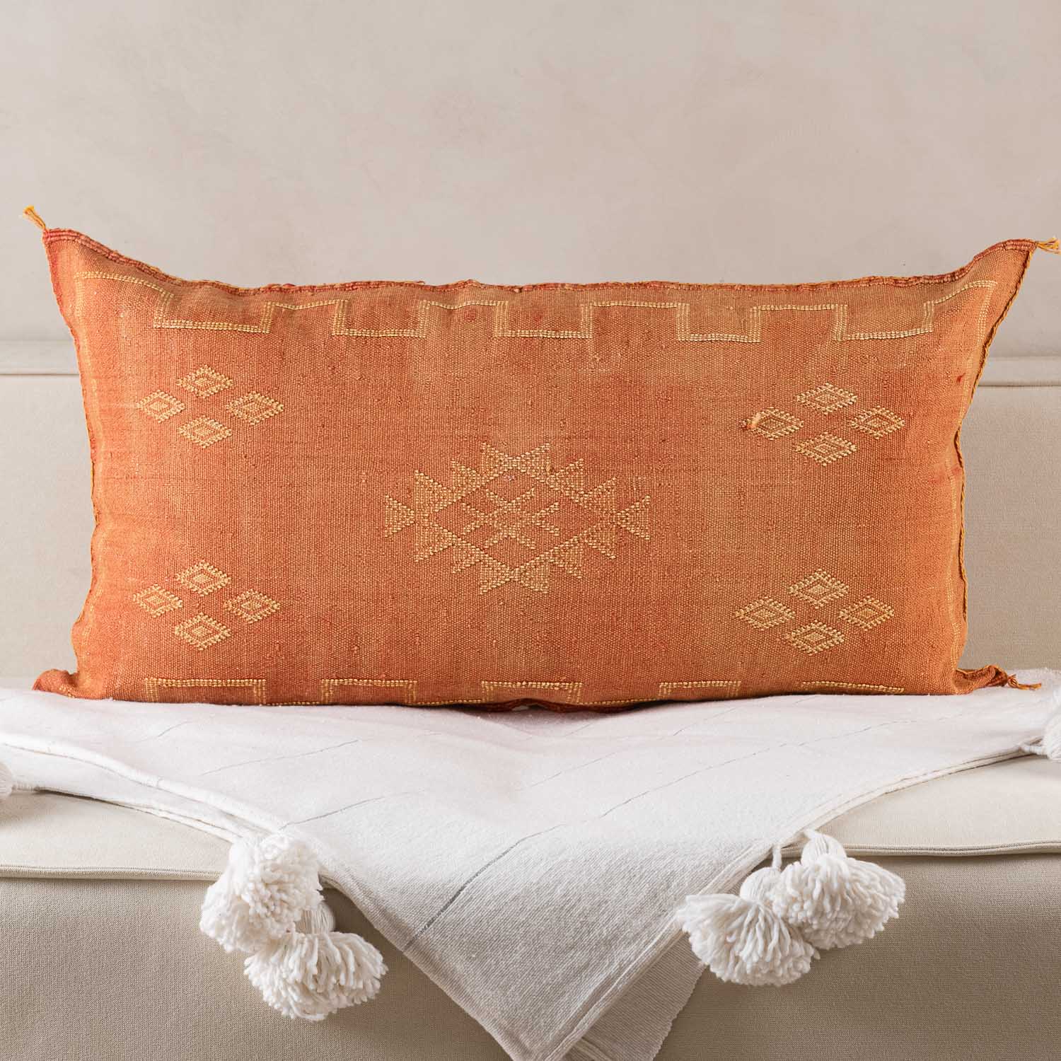 Orange Cactus silk pillow cover
