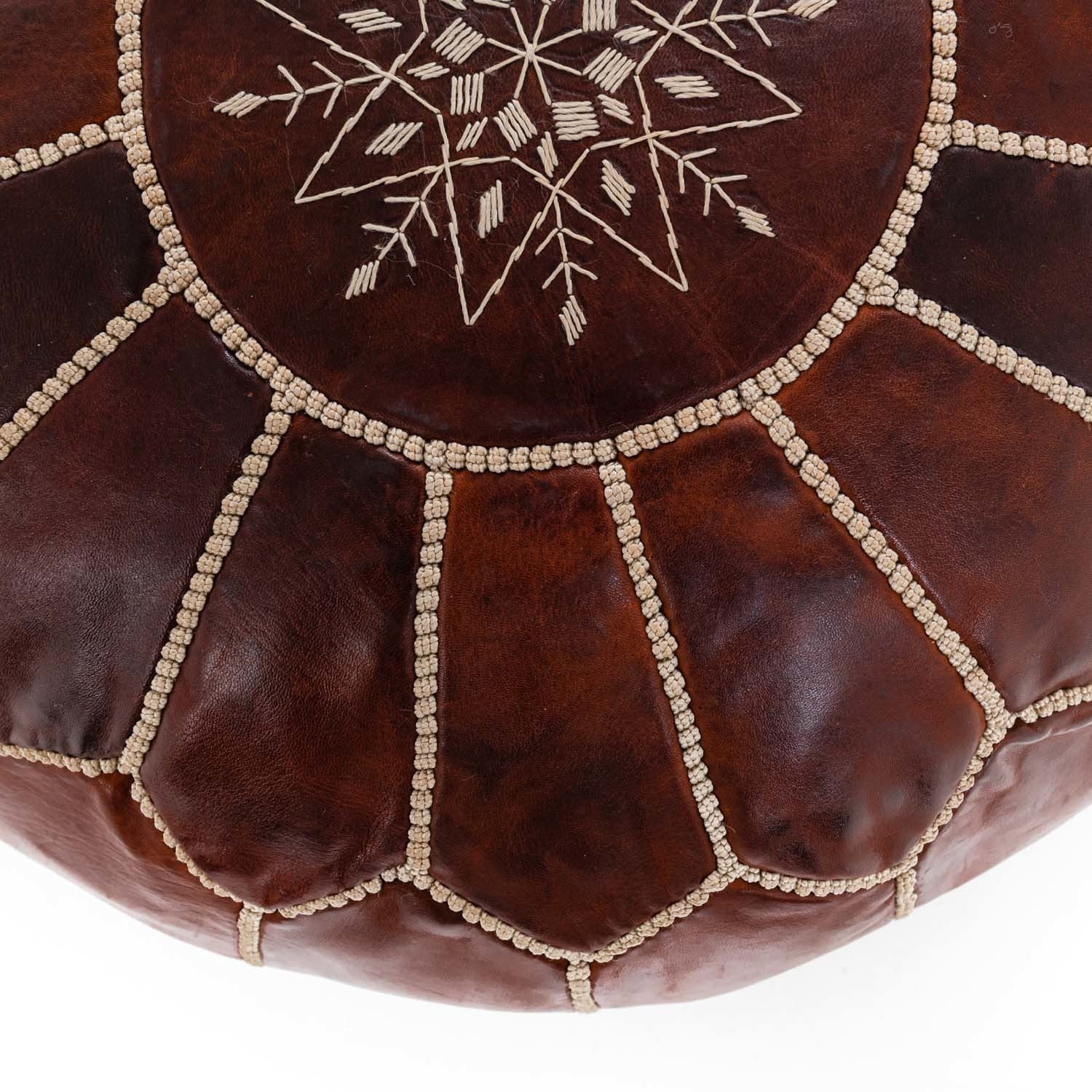 Authentic Moroccan Leather Pouf - Chocolate - Benisouk