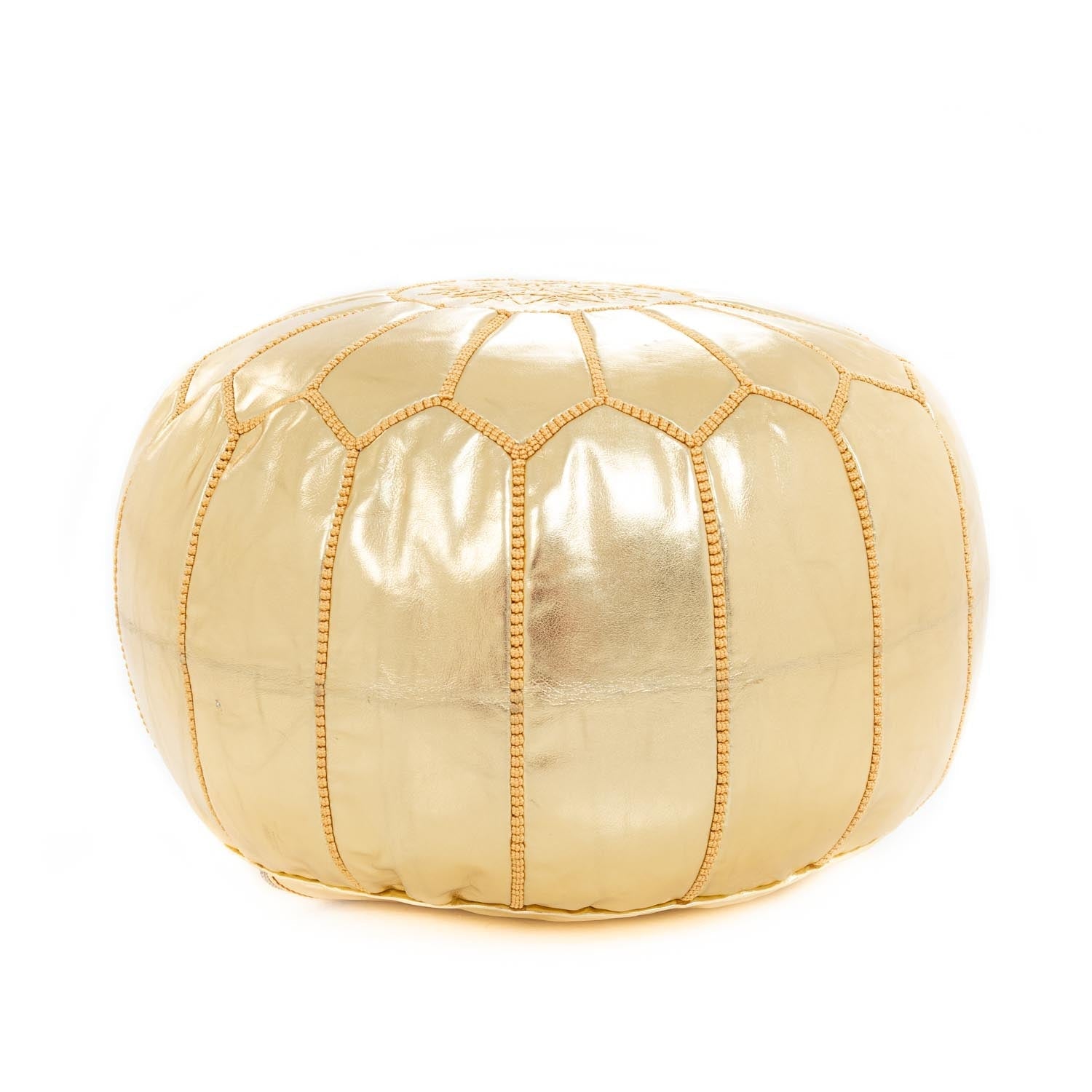 Authentic Moroccan Leather Pouf - Gold - Benisouk