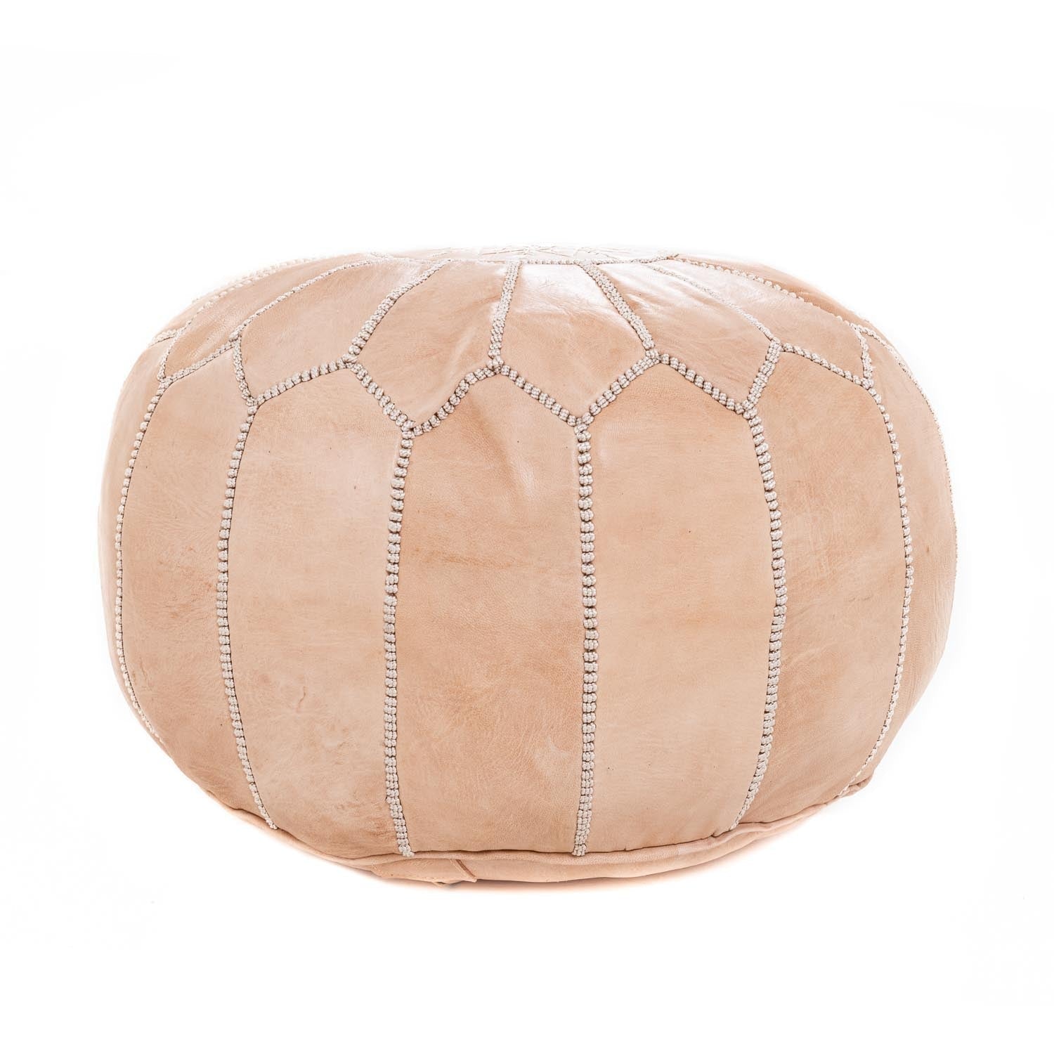 Authentic Moroccan Leather Pouf - Nude - Benisouk