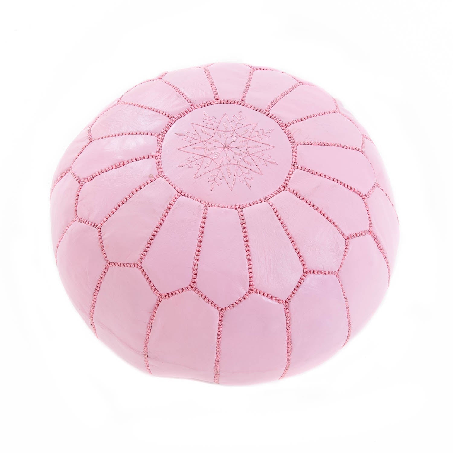 Authentic Moroccan Leather Pouf - Pink - Benisouk