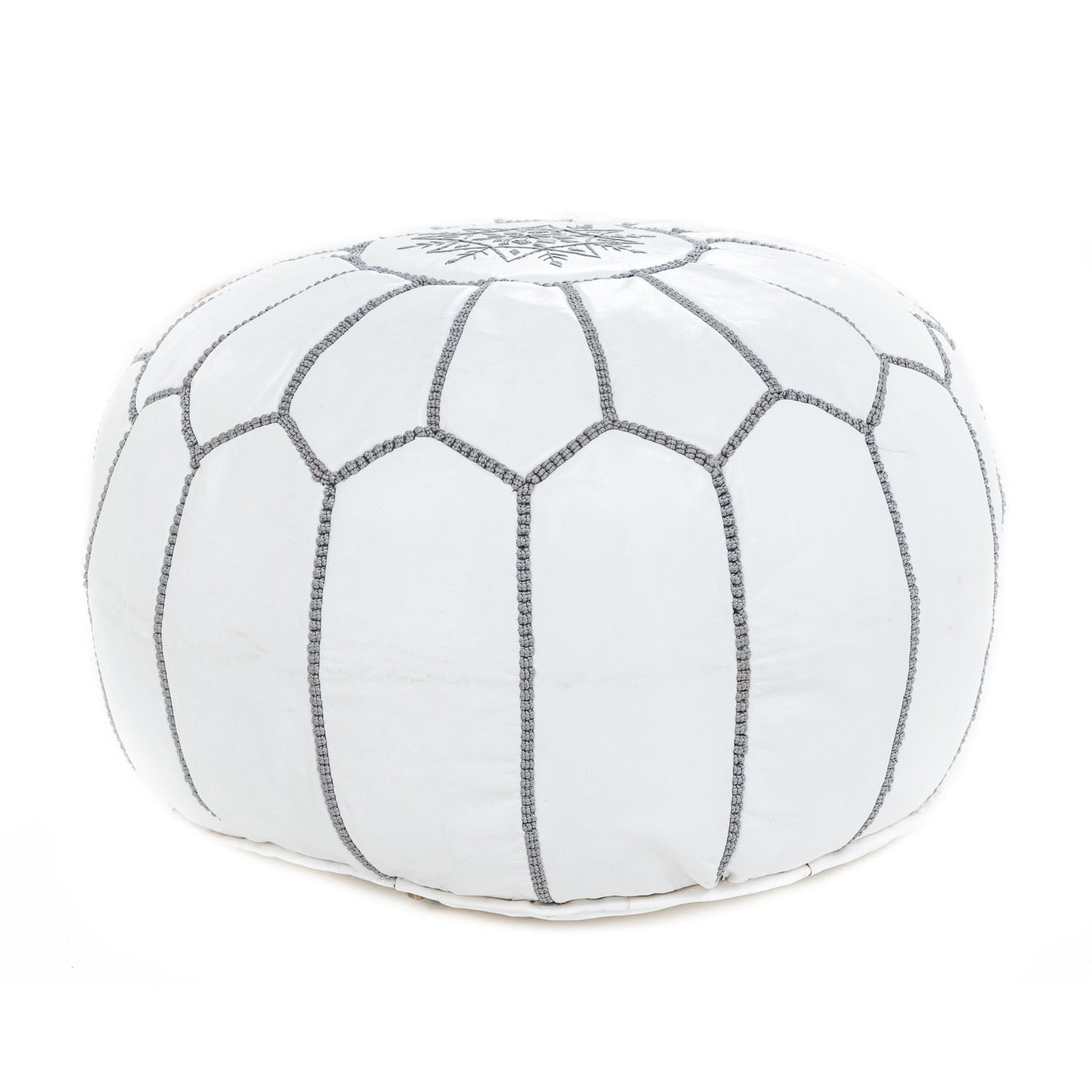 Authentic Moroccan Leather Pouf - White and Grey - Benisouk
