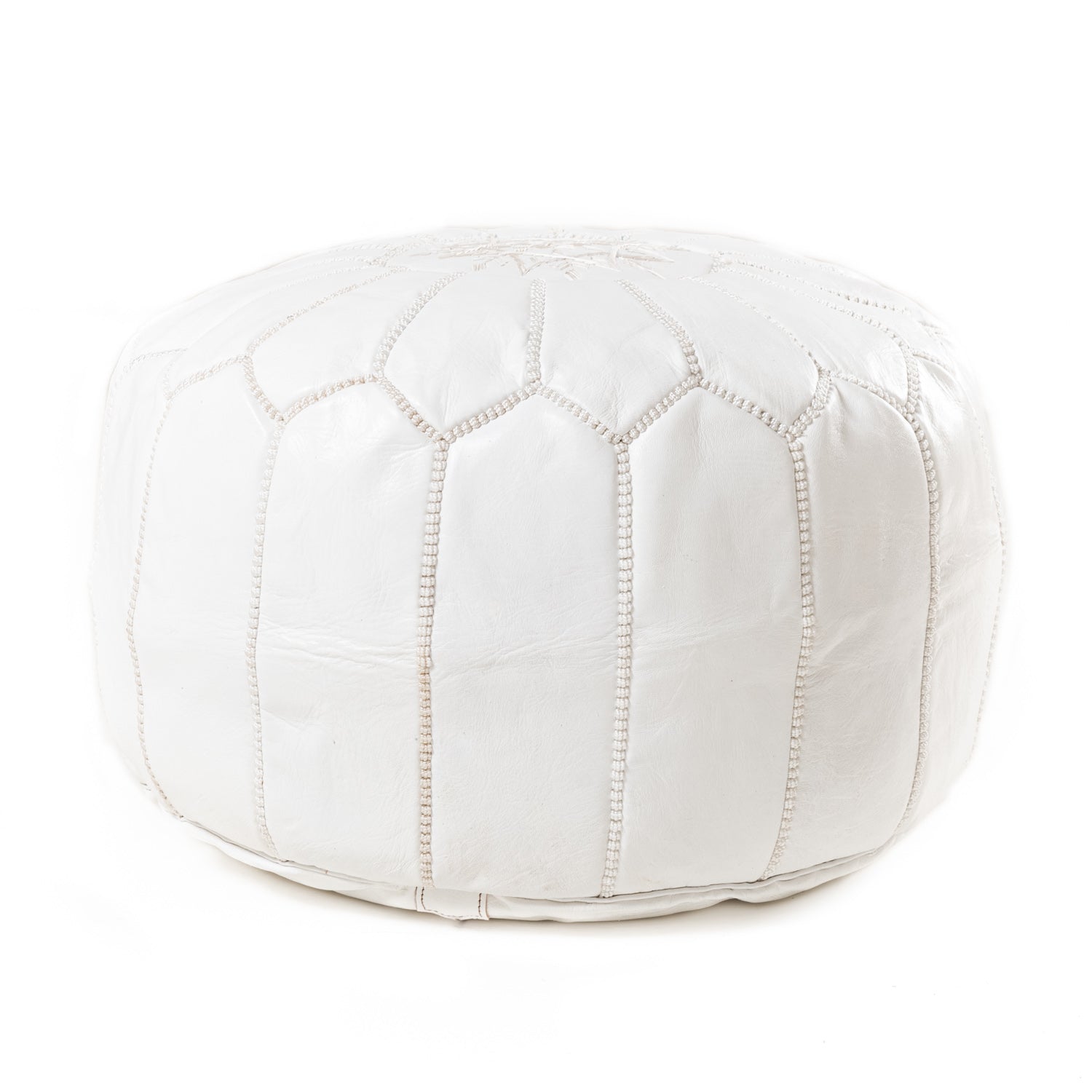 Authentic Moroccan Leather Pouf - White - Benisouk