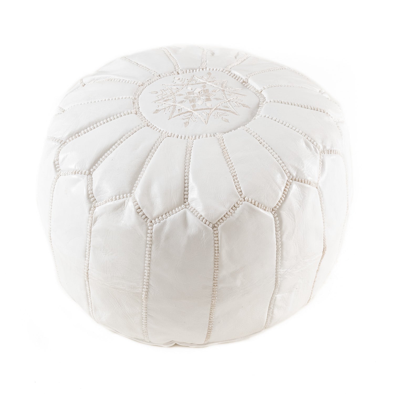 Authentic Moroccan Leather Pouf - White - Benisouk