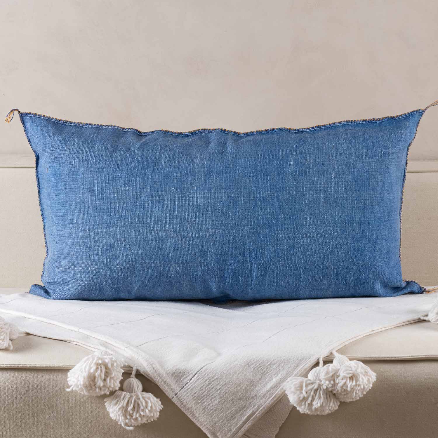 Blue Cactus silk pillow cover - Benisouk