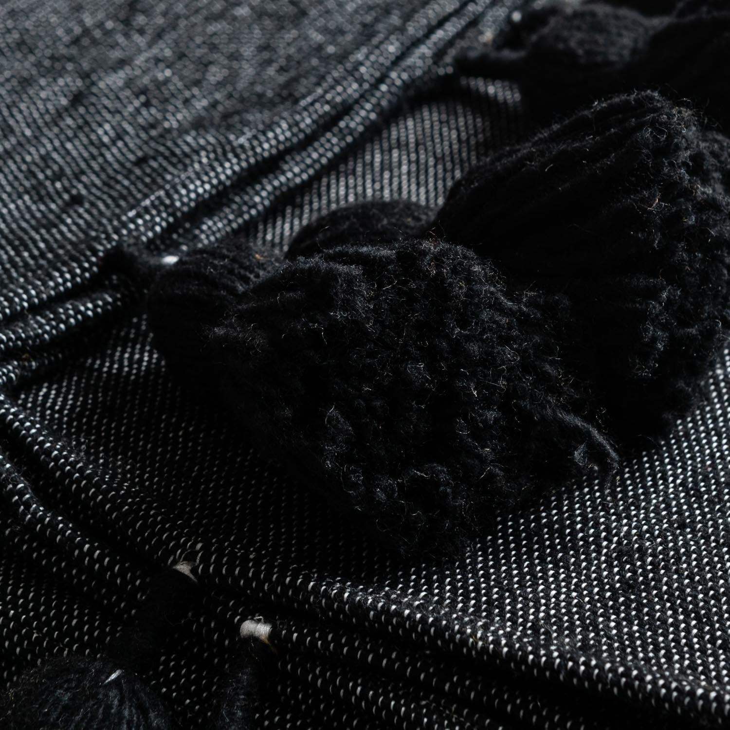 Moroccan Pom Pom Blanket - Black - Benisouk