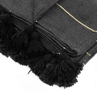 Moroccan Pom Pom Blanket - Black & Gold - Benisouk