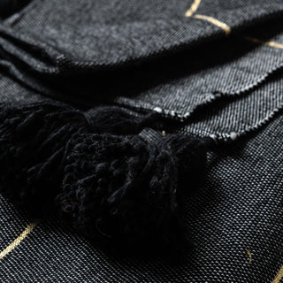 Moroccan Pom Pom Blanket - Black & Gold - Benisouk