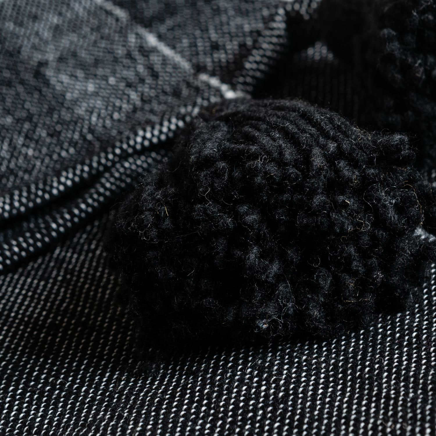 Moroccan Pom Pom Blanket - Black & Silver - Benisouk