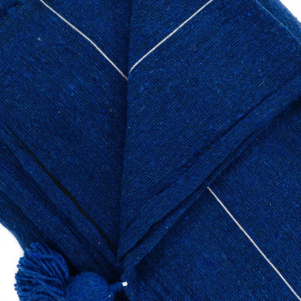 Moroccan Pom Pom Blanket - Blue & Silver - Benisouk